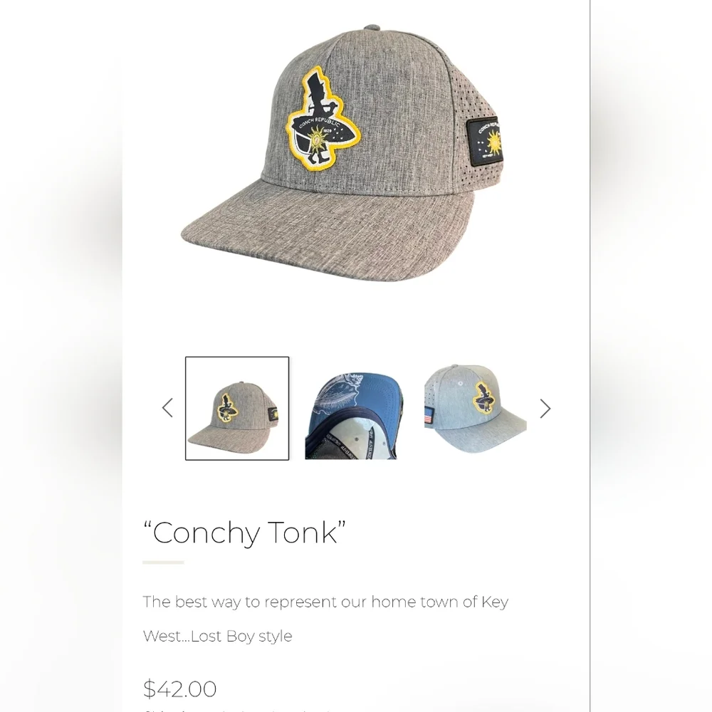 Conch Republic Gray Baseball Cap with Yellow-Outlined Patch New